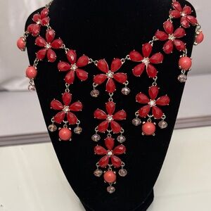 Red Floral Statement Necklace - Women Jewelry